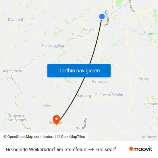 Gemeinde Weikersdorf am Steinfelde to Gleisdorf map