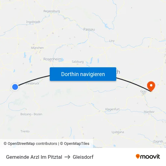 Gemeinde Arzl Im Pitztal to Gleisdorf map