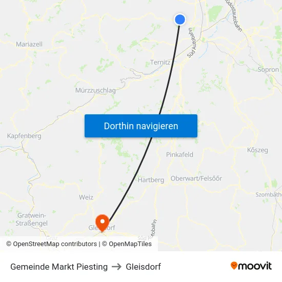 Gemeinde Markt Piesting to Gleisdorf map