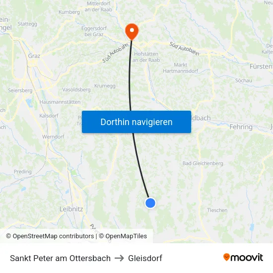 Sankt Peter am Ottersbach to Gleisdorf map
