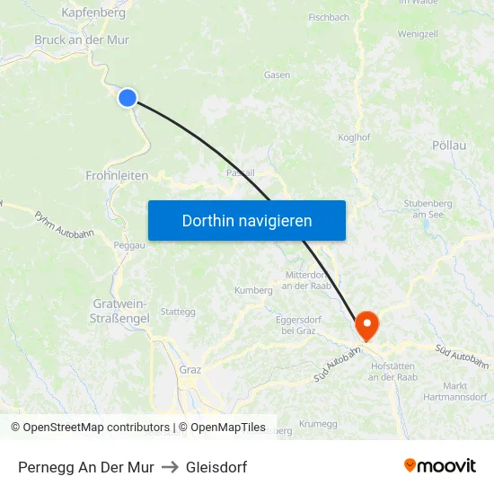 Pernegg An Der Mur to Gleisdorf map