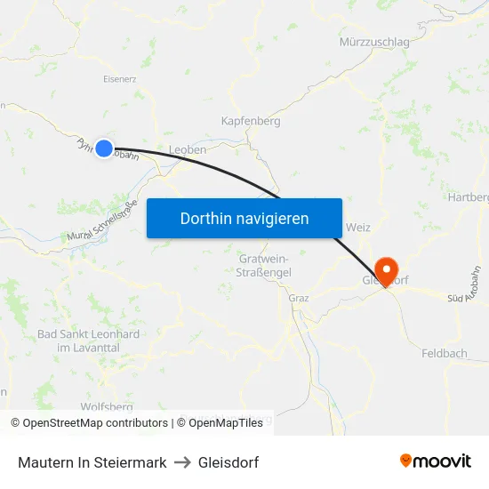 Mautern In Steiermark to Gleisdorf map