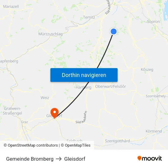 Gemeinde Bromberg to Gleisdorf map