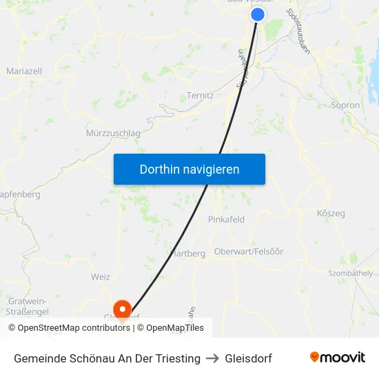 Gemeinde Schönau An Der Triesting to Gleisdorf map