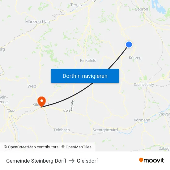 Gemeinde Steinberg-Dörfl to Gleisdorf map