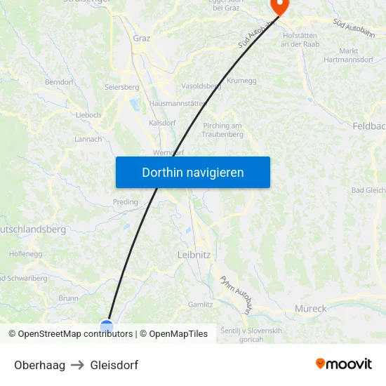 Oberhaag to Gleisdorf map