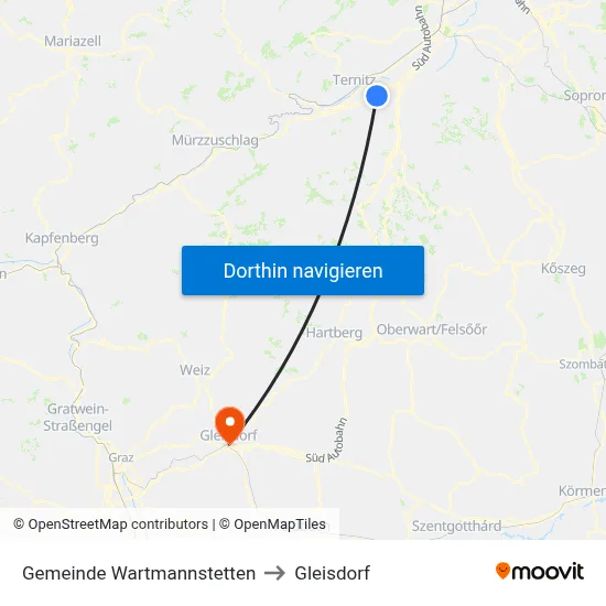 Gemeinde Wartmannstetten to Gleisdorf map