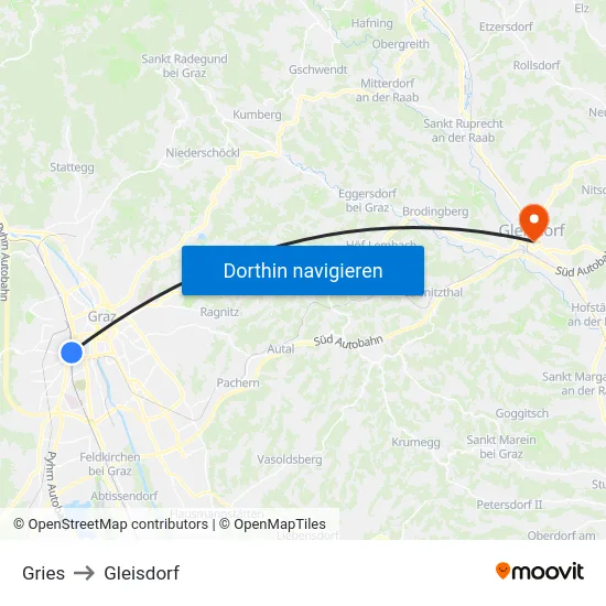 Gries to Gleisdorf map