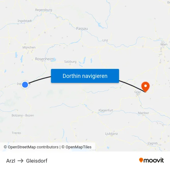 Arzl to Gleisdorf map