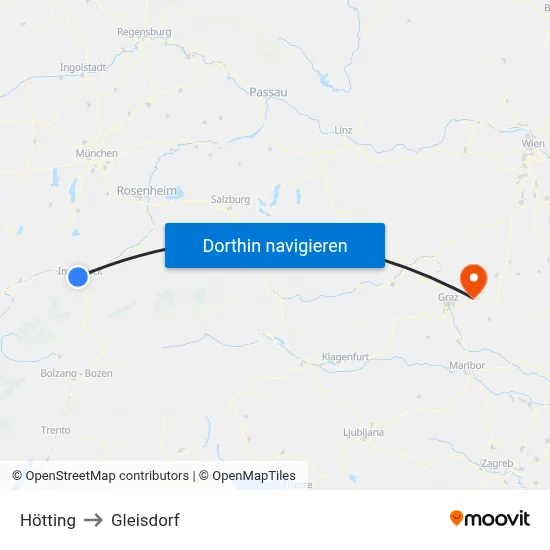 Hötting to Gleisdorf map