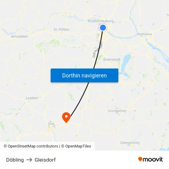 Döbling to Gleisdorf map