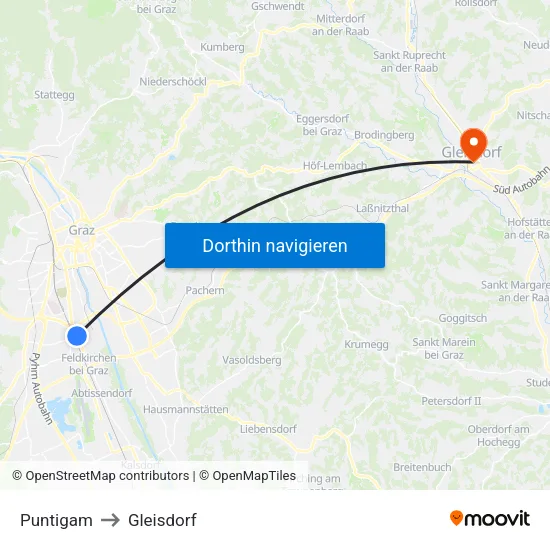 Puntigam to Gleisdorf map