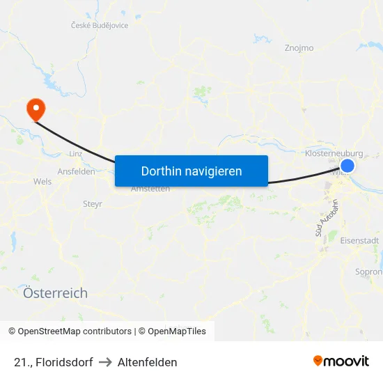 21., Floridsdorf to Altenfelden map