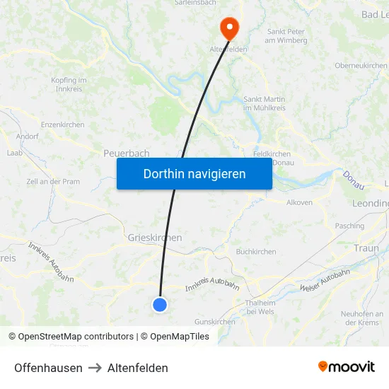 Offenhausen to Altenfelden map