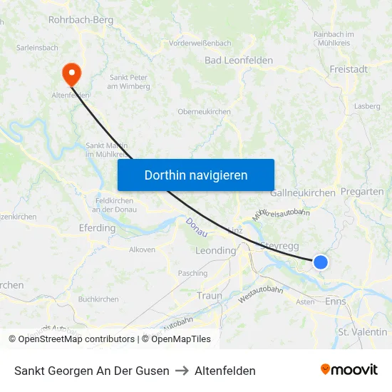 Sankt Georgen An Der Gusen to Altenfelden map