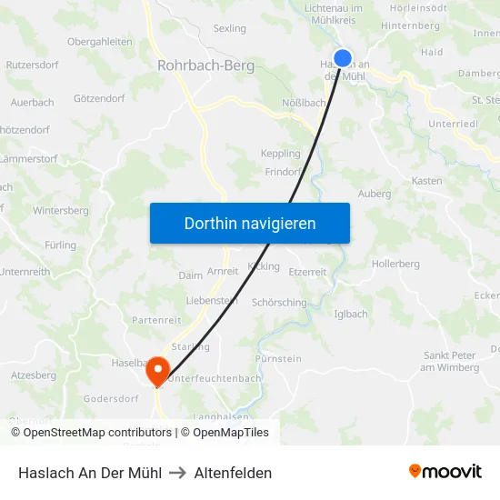 Haslach An Der Mühl to Altenfelden map