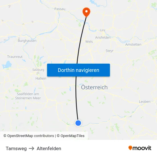 Tamsweg to Altenfelden map