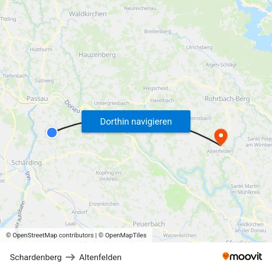 Schardenberg to Altenfelden map