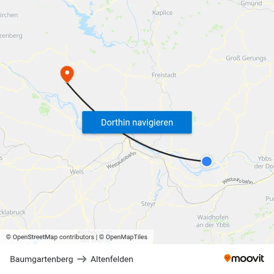 Baumgartenberg to Altenfelden map