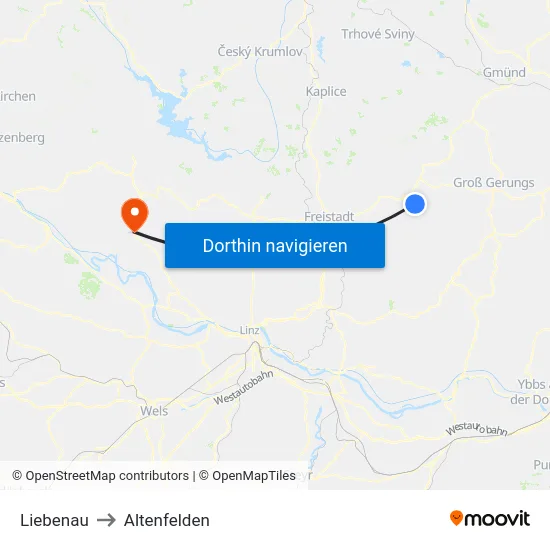 Liebenau to Altenfelden map