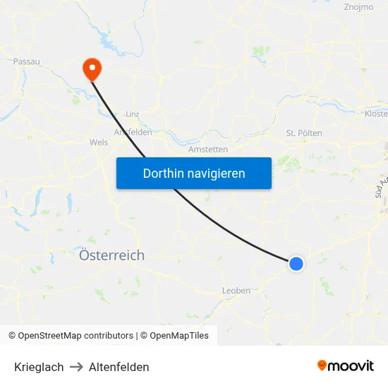 Krieglach to Altenfelden map