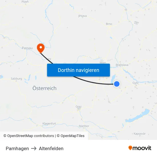 Pamhagen to Altenfelden map