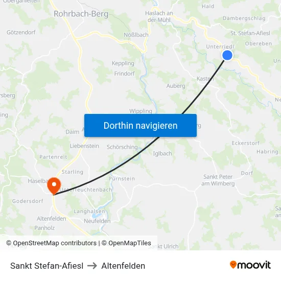 Sankt Stefan-Afiesl to Altenfelden map