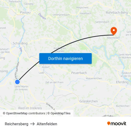 Reichersberg to Altenfelden map