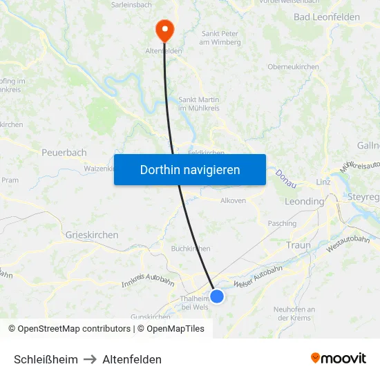 Schleißheim to Altenfelden map