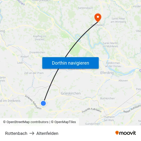 Rottenbach to Altenfelden map