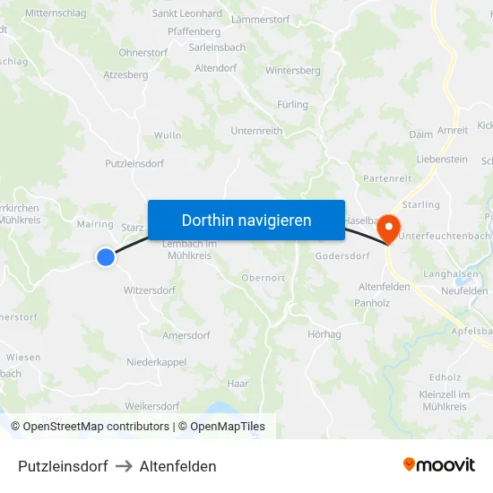 Putzleinsdorf to Altenfelden map