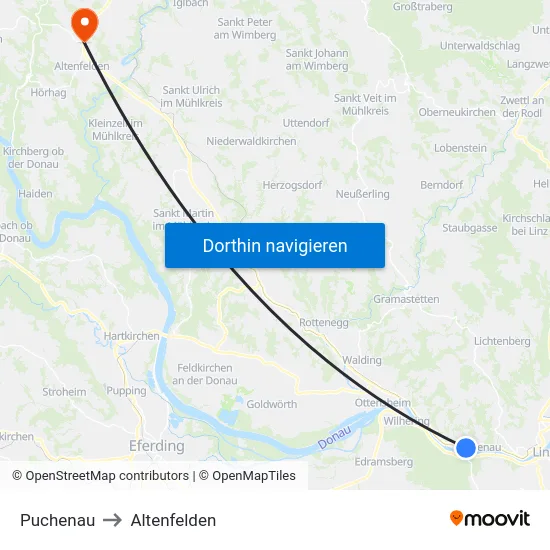 Puchenau to Altenfelden map