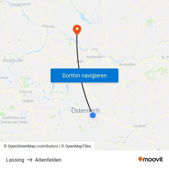 Lassing to Altenfelden map