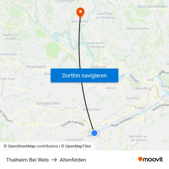 Thalheim Bei Wels to Altenfelden map