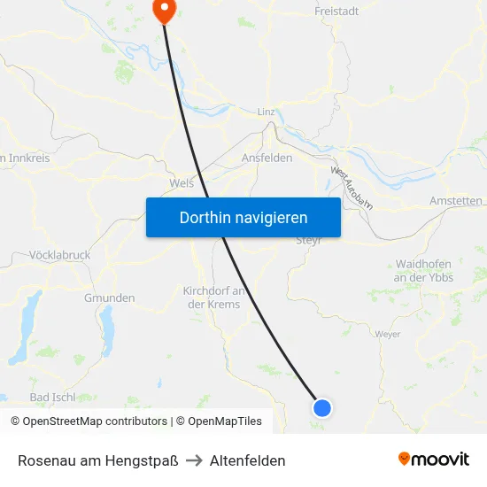 Rosenau am Hengstpaß to Altenfelden map
