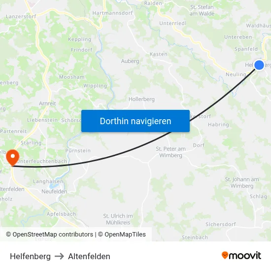 Helfenberg to Altenfelden map