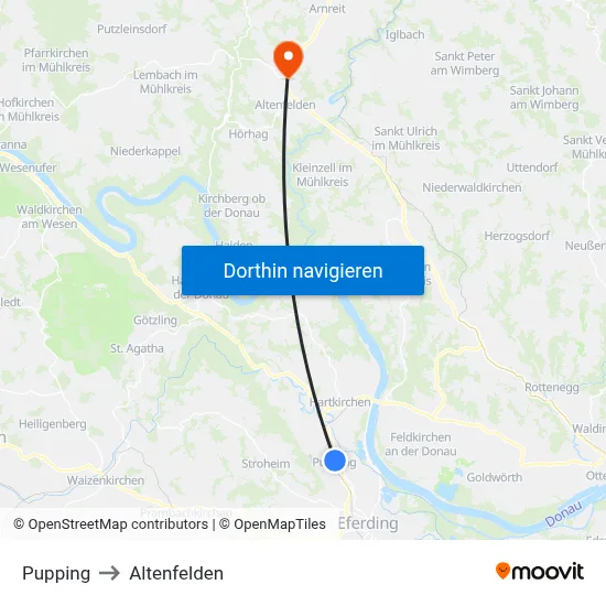 Pupping to Altenfelden map