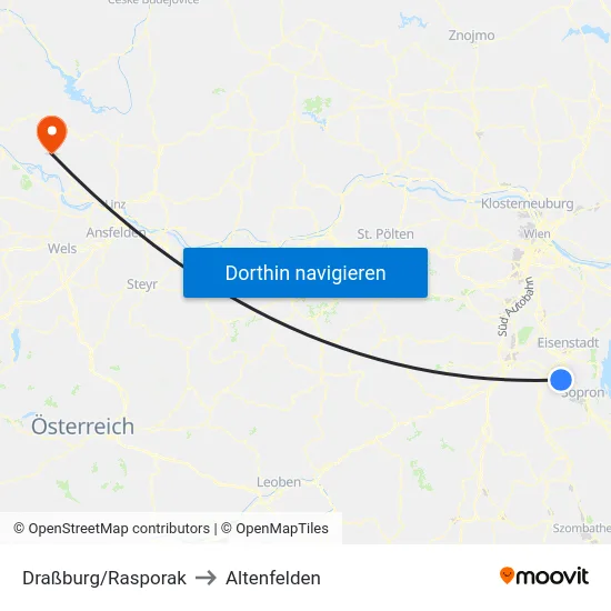 Draßburg/Rasporak to Altenfelden map