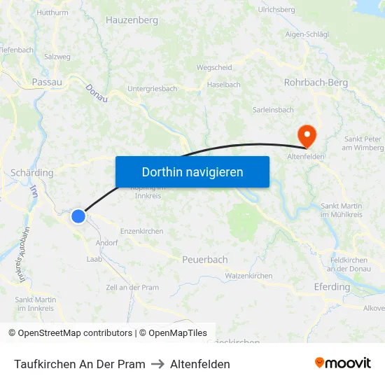 Taufkirchen An Der Pram to Altenfelden map