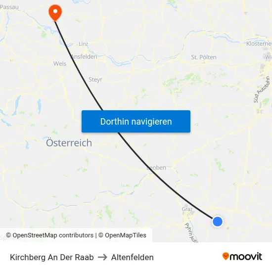 Kirchberg An Der Raab to Altenfelden map