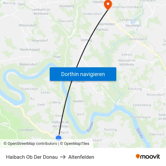 Haibach Ob Der Donau to Altenfelden map