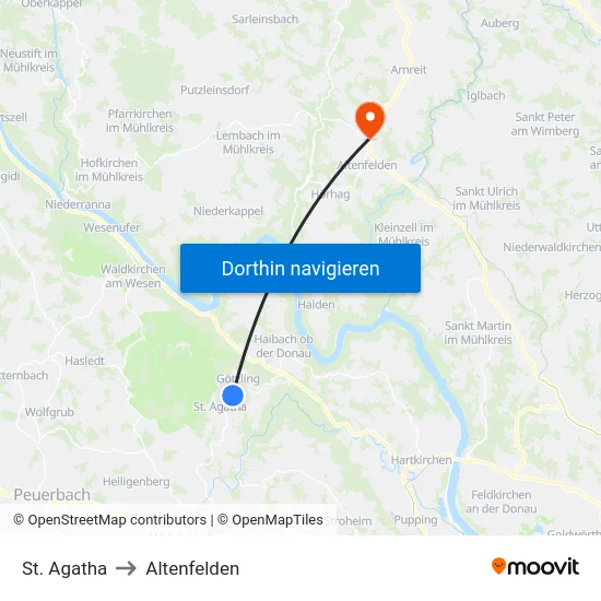 St. Agatha to Altenfelden map