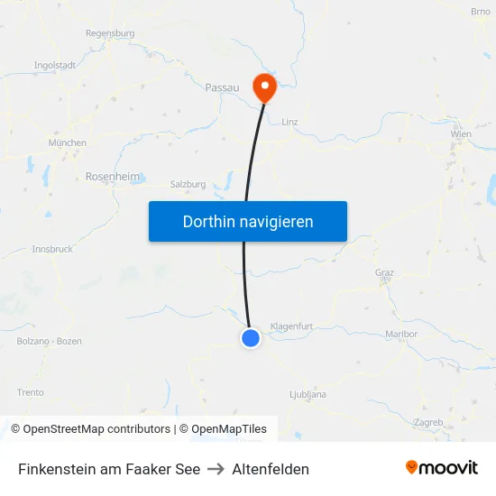 Finkenstein am Faaker See to Altenfelden map