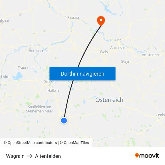 Wagrain to Altenfelden map