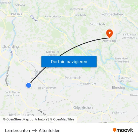 Lambrechten to Altenfelden map