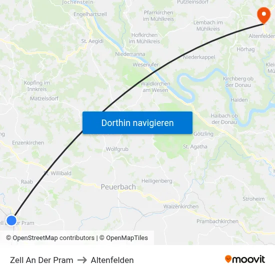 Zell An Der Pram to Altenfelden map