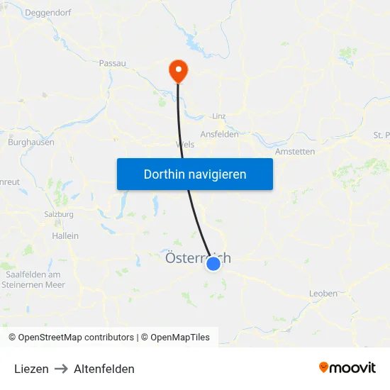 Liezen to Altenfelden map