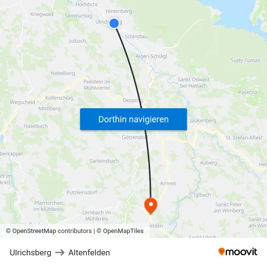 Ulrichsberg to Altenfelden map