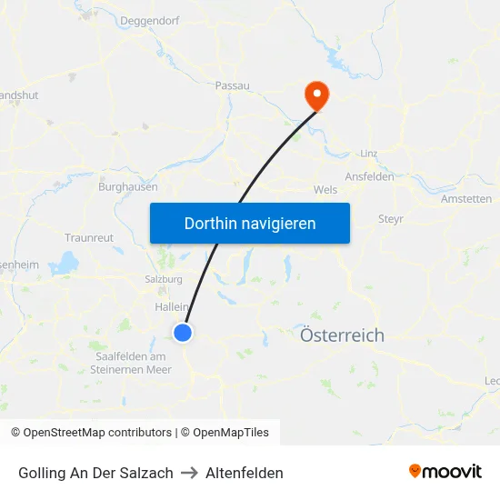 Golling An Der Salzach to Altenfelden map