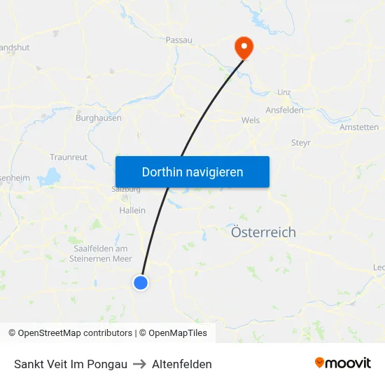 Sankt Veit Im Pongau to Altenfelden map